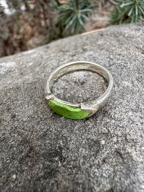 Sundance Silver Ring with Bright Green Enamel Marquise